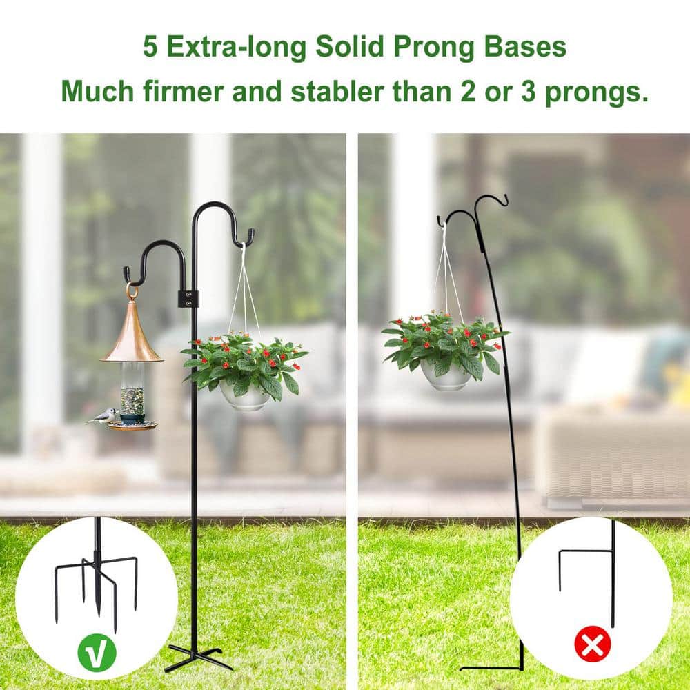 92 in. Black Steel Double Shepherds Hooks for Bird Feeders