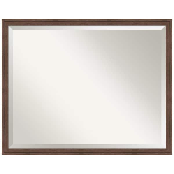 Amanti Art Florence Medium Brown 29.75 in. x 23.75 in. Beveled Casual Rectangle Framed Wall Mirror in Brown
