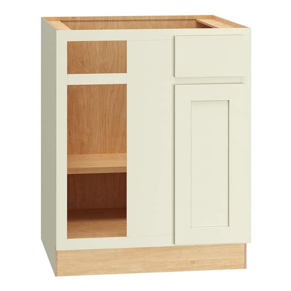 QuickShip Cottage 27 in. W x 24 in. D x 34.5 in. H Assembled Plywood Shaker Corner Blind Kitchen Cabinet in Starlight