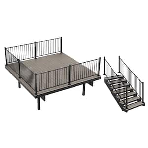 Infinity IS Freestanding 12 ft. x 12 ft. Caribbean Coral Grey Composite Deck 7 Step Kit with Steel Frame and Steel Rail