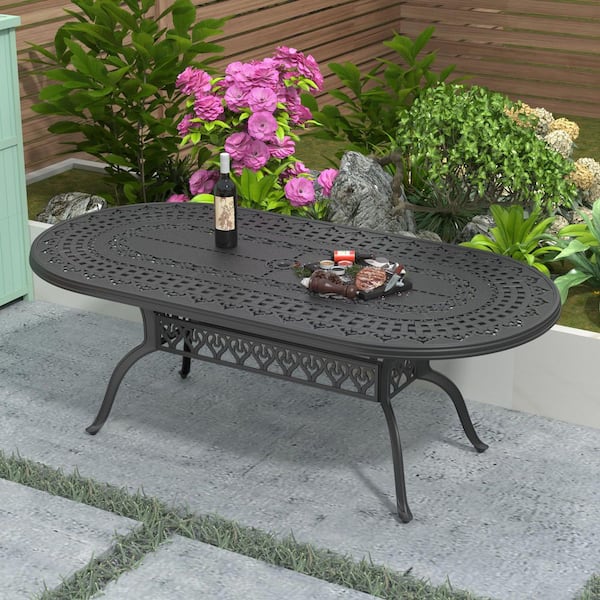 Willit 81.89 in. L x 41.34 in. W Cast Aluminum Patio Dining Oval Table