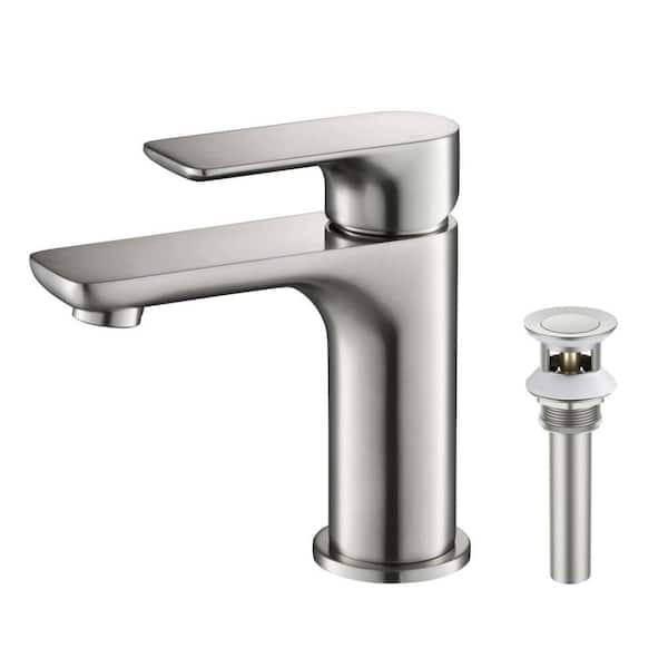 Single Handle Lever Handle Single Hole Bathroom Sink Faucet with Supply Lines and Pop-Up Drain in Brushed Nickel