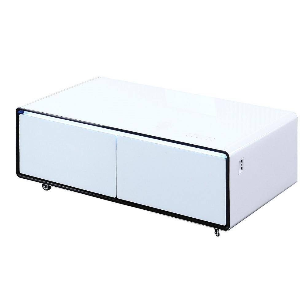 51 in. Multifunctional Smart French Door Refrigerator with Tempered Glass Top, Back Storage, Bluetooth And Wheels, White