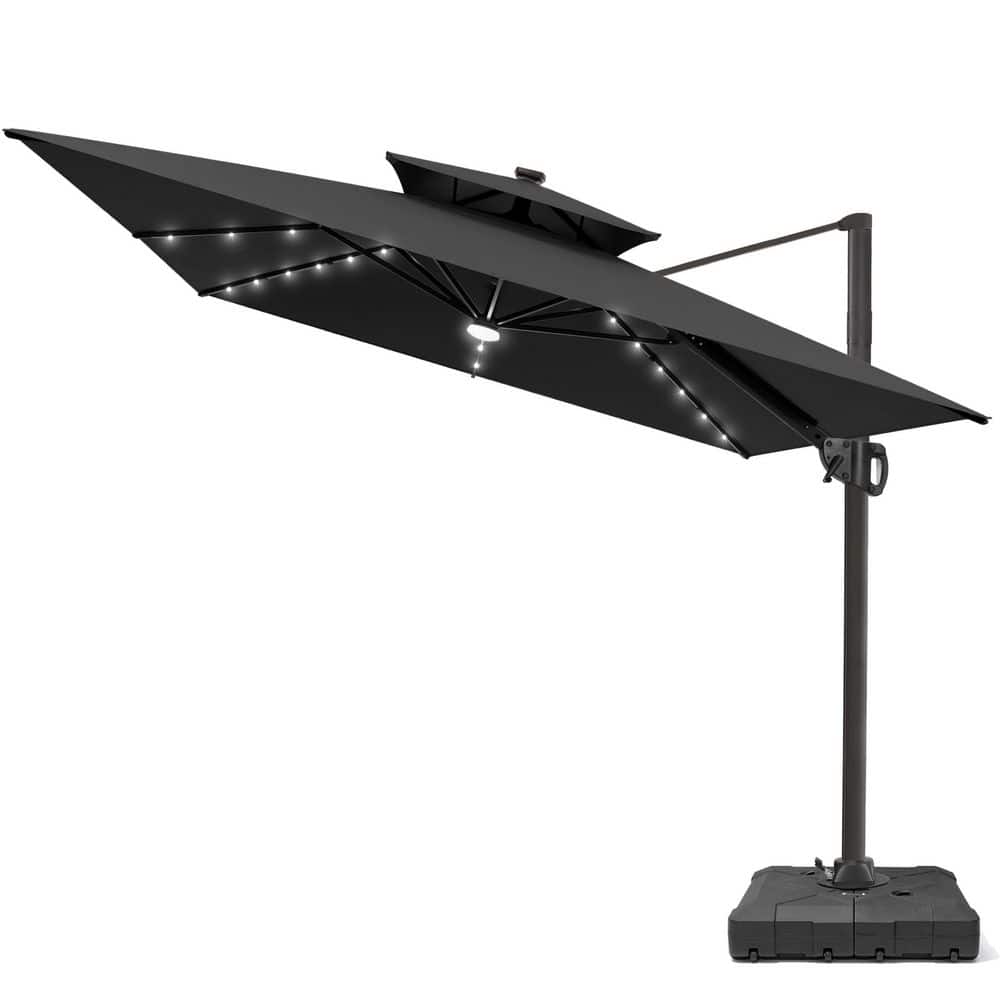 2-Tier 11.5 ft. x 9 ft. Rectangular 360° Swivel Solar LED Lighted Cantilever Patio Umbrella in Black with 260 lbs. Base price history on PriceWatchPro