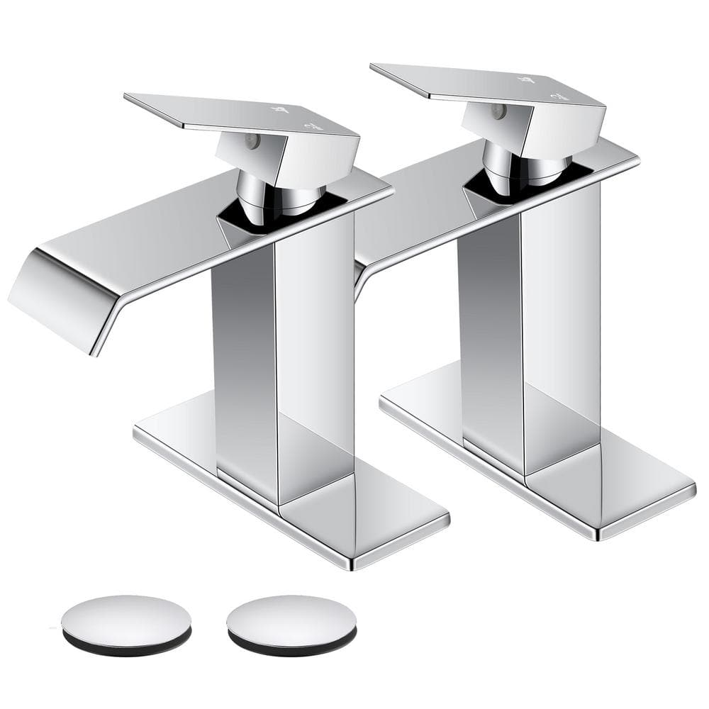 Waterfall Single Hole Single-Handle Bathroom Faucet with Pop-Up Drain in Po