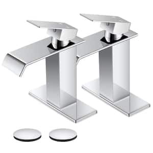 Waterfall Single Hole Single-Handle Bathroom Faucet with Pop-Up Drain in Polish Chrome (2-Pack)