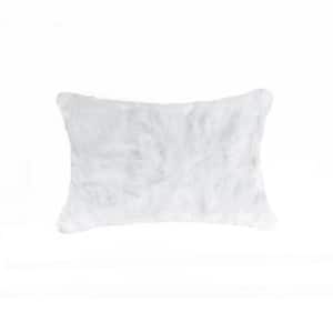 Rabbit Fur White Solid 12 in. x 20 in. Throw Pillow