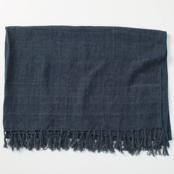 The Company Store Belgium Linen Fringed Indigo Throw Blanket