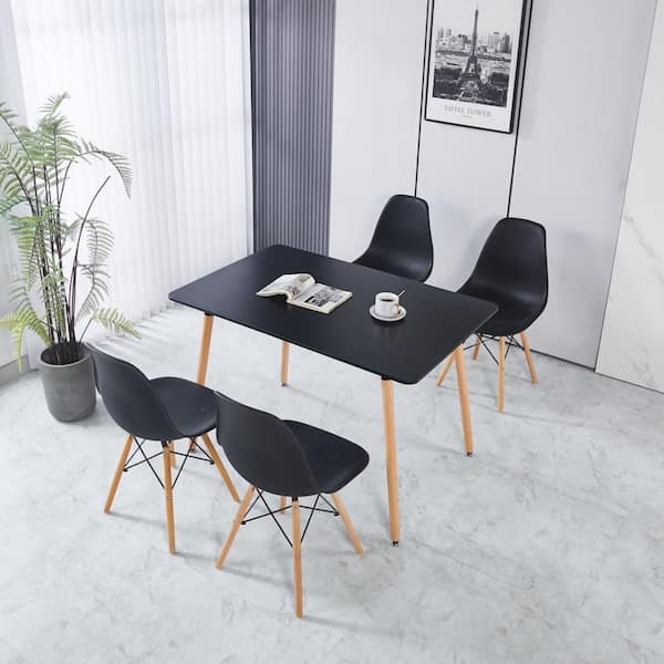 CSC DECOR INC Modern 5-Piece Black MDF Top Table and Chair Set Seats 6-Dining Table for Home, Apartment w/4 Chairs and Metal Legs