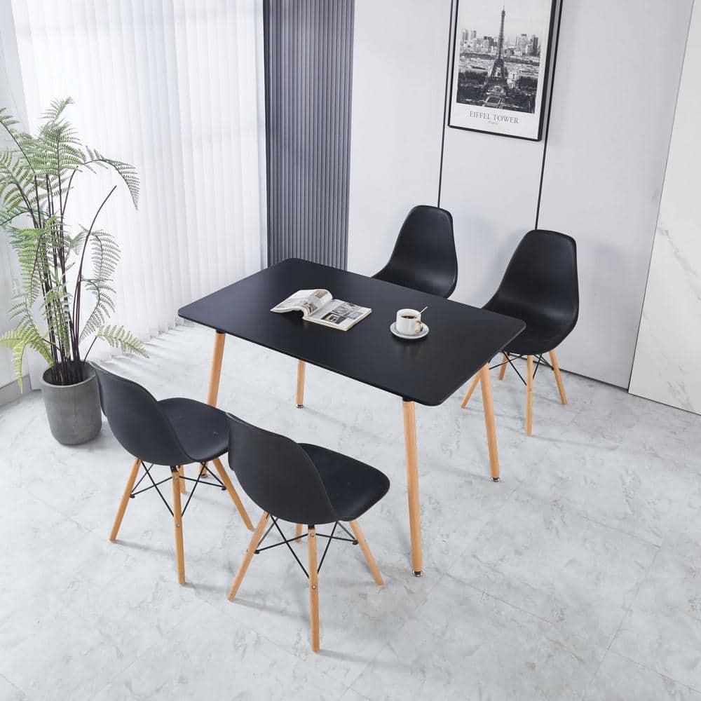Modern 5-Piece Black MDF Top Table and Chair Set Seats 6-Dining Table for H