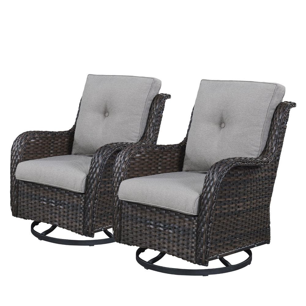 Outdoor Swivel Brown Wicker Outdoor Rocking Chair with CushionGuard Gray Cushions Patio (Set 2-Pack) price history on PriceWatchPro