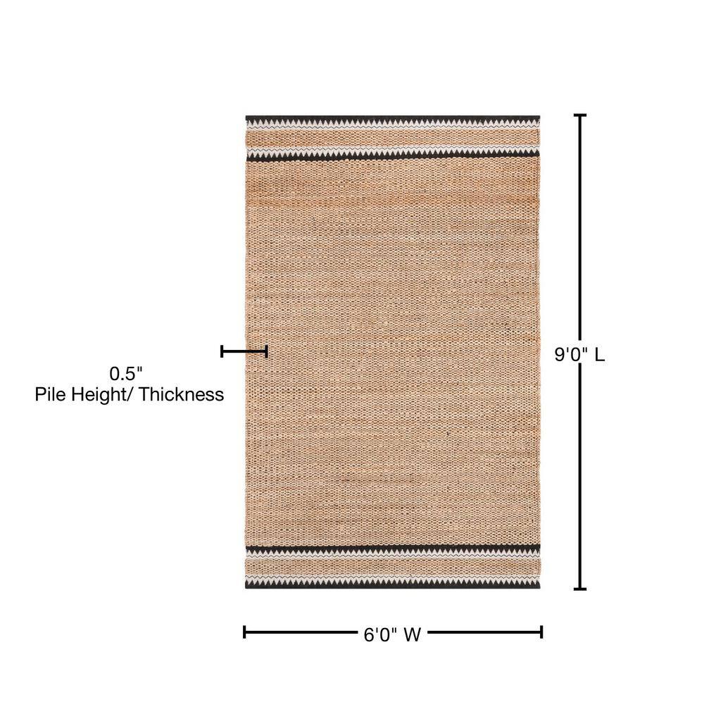 Natural Black Geometric Flat Woven Wool Cotton Rug 6' x 9'
