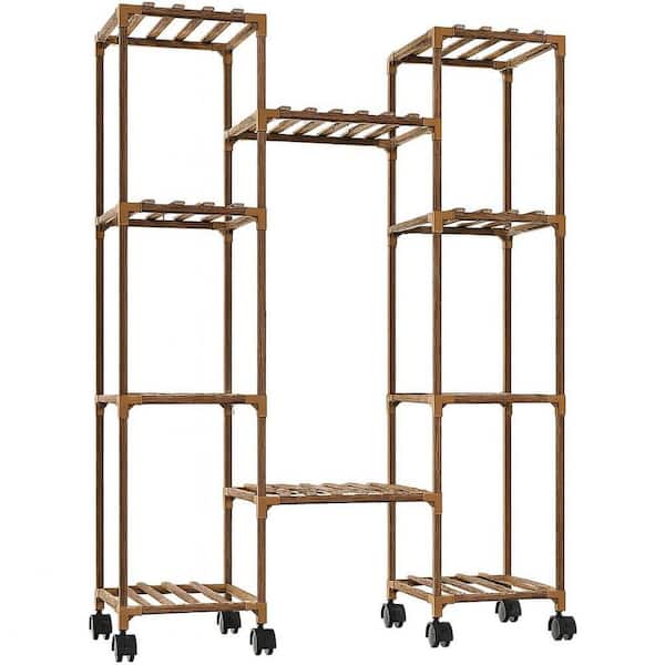Wood Plant Stand with Wheels-Tall Indoor/Outdoor Multi-Tier