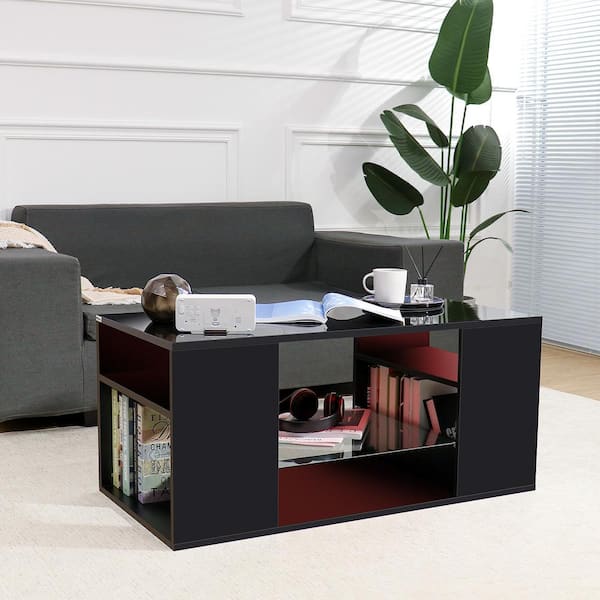 Hommpa LED Coffee Table Modern Side Tables High Gloss White Cocktail Table  with Drawer Open Shelf for Living Room