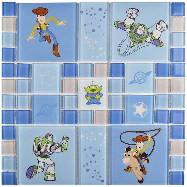 Disney Toy Story Blue 11-3/4 in. x 11-3/4 in. x 5 mm Glass Mosaic Tile