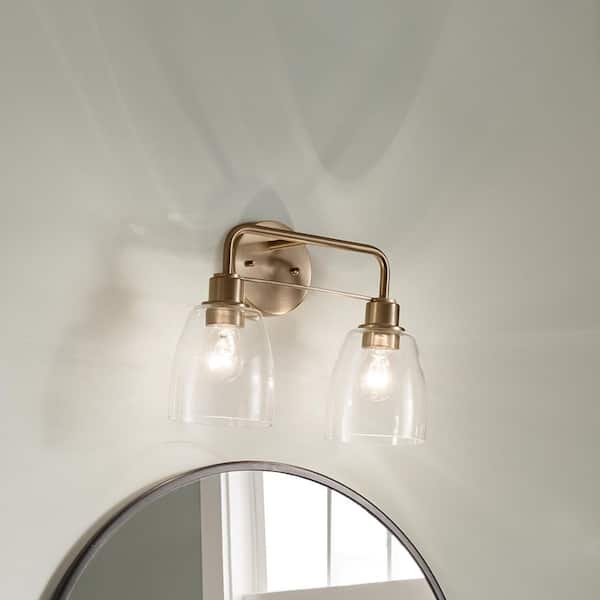 Meller 15.25 in. 2-Light Champagne Bronze Vintage Bathroom Vanity Light with Clear Glass