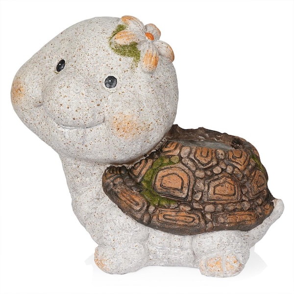 Alpine Corporation 14 in. Blushing Tortoise Ceramic Planter with Drainage Hole, Gray, Ceramic