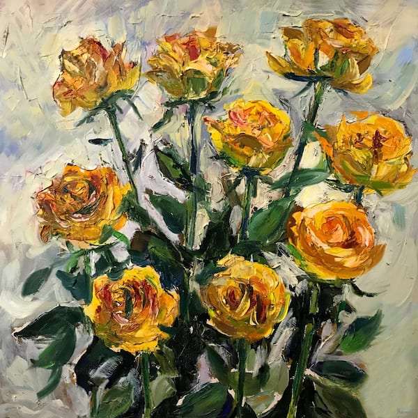 Unbranded "Summertime Roses" by Marmont Hill Unframed Canvas Nature Art Print 24 in. x 24 in.