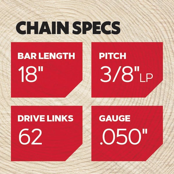 18 in. Chainsaw Bar and S62 Chain, Fits Echo, Craftsman, Poulan, Homelite, Makita, Ryobi, Husqvarna and More (39272)