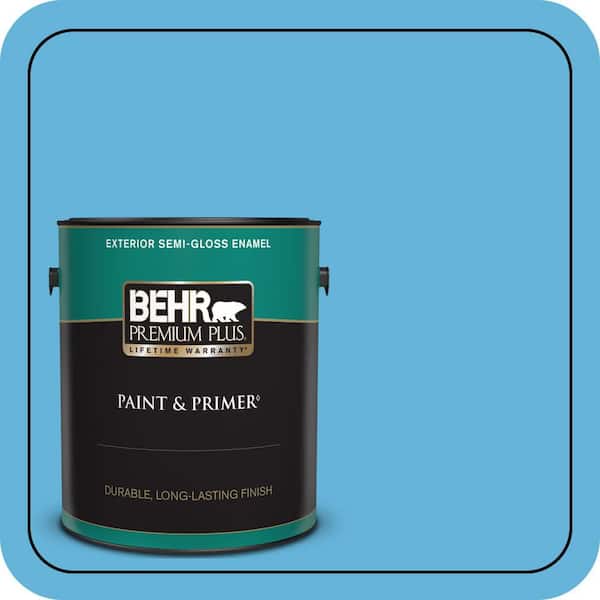 BEHR PREMIUM PLUS 1 gal. #540B-5 Riviera Blue Semi-Gloss Enamel Exterior Paint & Primer
