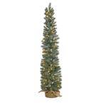4 ft. Green Pre-lit Pine Artificial Christmas Tree with 70 Warm White Lights Set in a Burlap Base