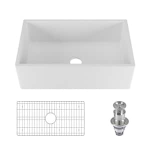 Gritty White 30 in. Farmhouse Apron Front Single Bowl Concrete Kitchen Sink with Grid and Strainer