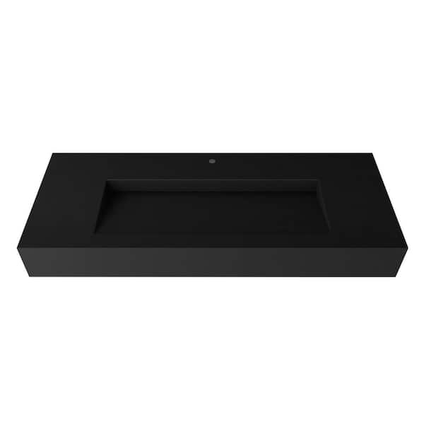 castellousa Pyramid 48 in. Wall Mount Solid Surface Single-Basin Rectangle Bathroom Sink in Matte Black