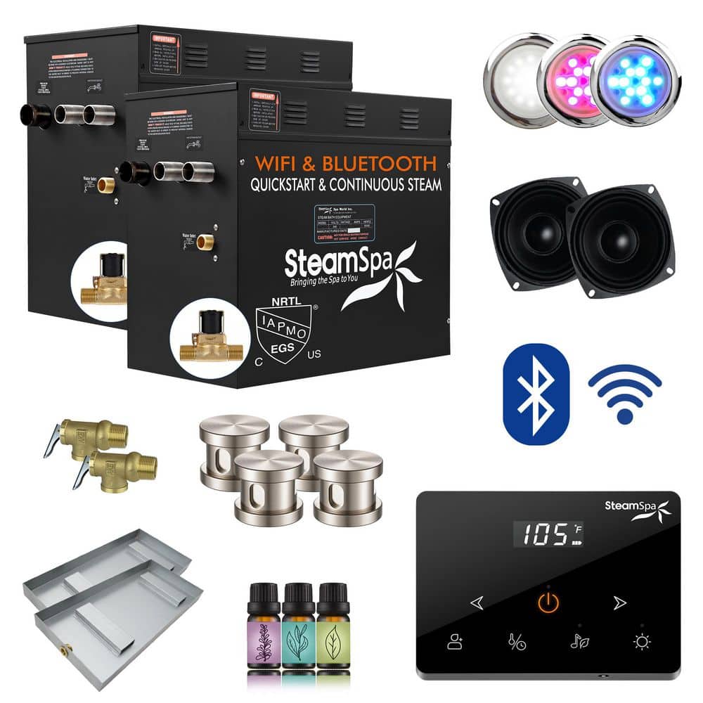 Black Series 21000-Watt Steam Generator with Fully Wireless Remote, Bluetooth, WiFi and Auto Drain in Brushed Nickel