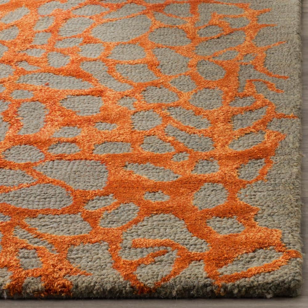 Handmade Grey and Orange Wool Runner Rug, 2'3" x 6'