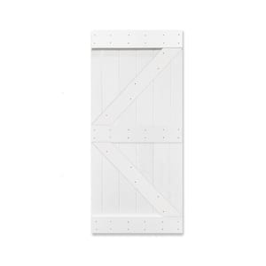 K Series 30 in. x 84 in. Pre Assembled Pure White Knotty Pine Wood Interior Sliding Barn Door Slab