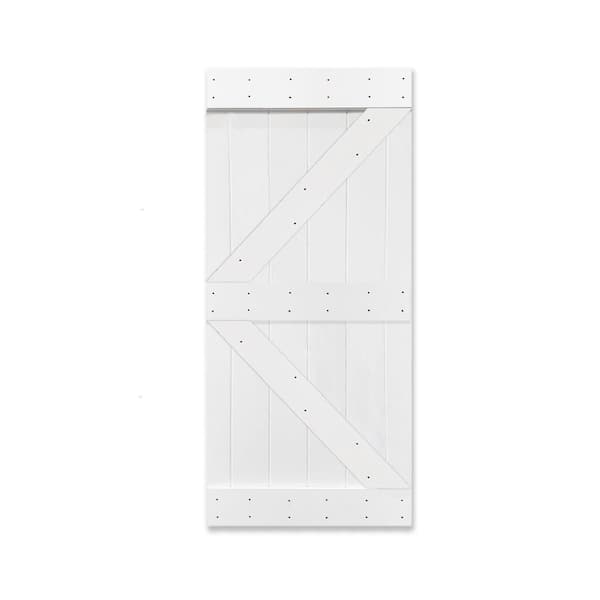 CALHOME K Series 36 in. x 84 in. Pre Assembled Pure White Knotty Pine Wood Interior Sliding Barn Door Slab