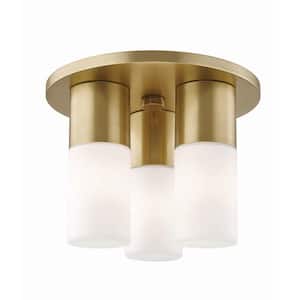 Lola 3-Light Aged Brass LED Flush Mount with Opal Glass Shade
