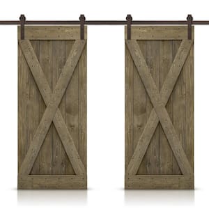 X 64 in. x 84 in. Aged Barrel Stained DIY Solid Pine Wood Interior Double Sliding Barn Door with Hardware Kit