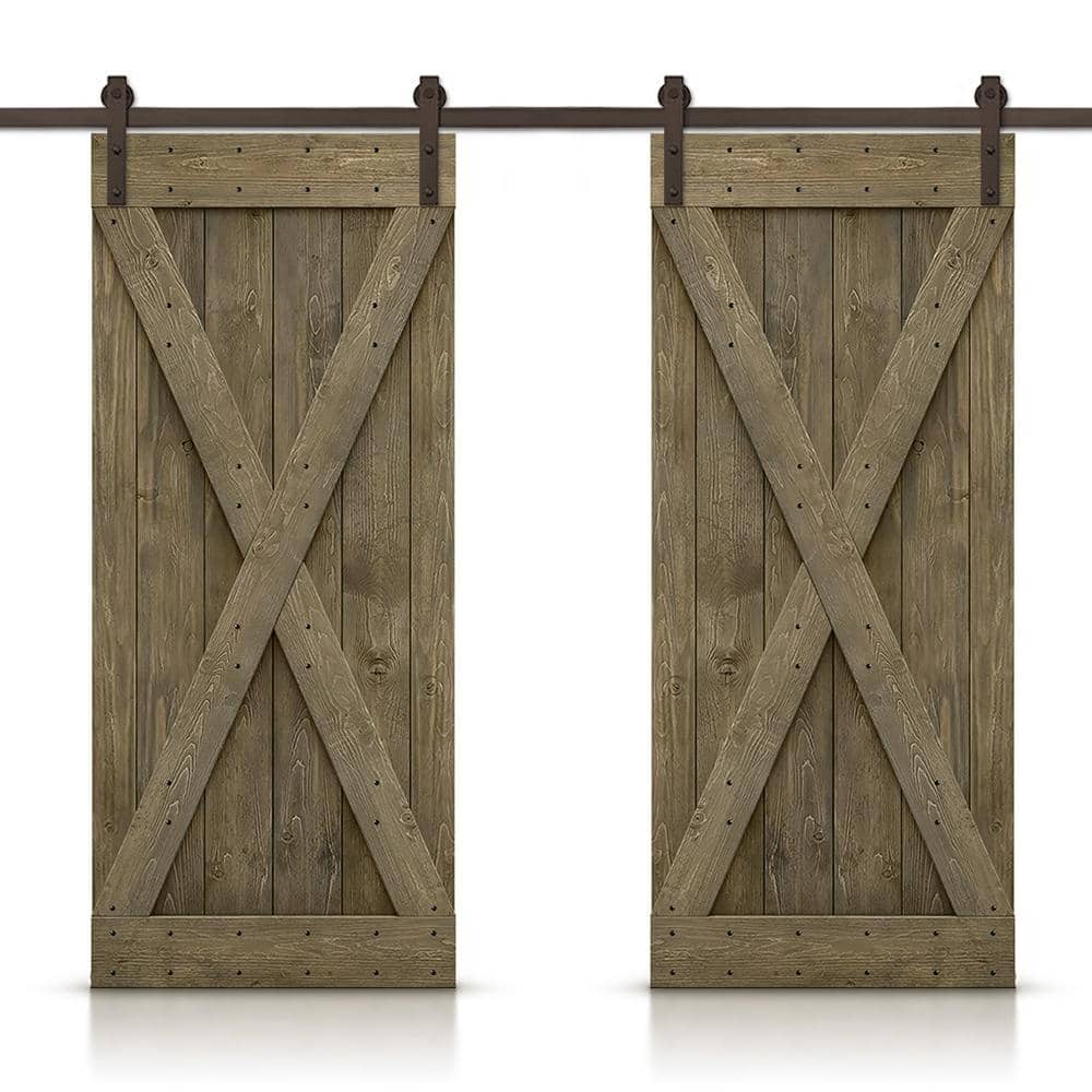 X 88 in. x 84 in. Aged Barrel Stained DIY Solid Pine Wood Interior Double Sliding Barn Door with Hardware Kit price history on PriceWatchPro