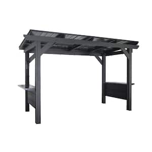Rockport 12 ft. x 6 ft. XL Black Galvanized Steel Metal Grill Gazebo with Hard Top Steel Roof and Steel Bar Countertops