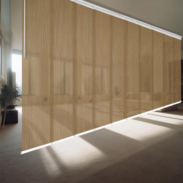 EMOH Wood 120 in. to 218 in. W x 94 in. L Adjustable 10 to Panel Satin Nickel Double Rail Panel Track with 23.5 in. Slates