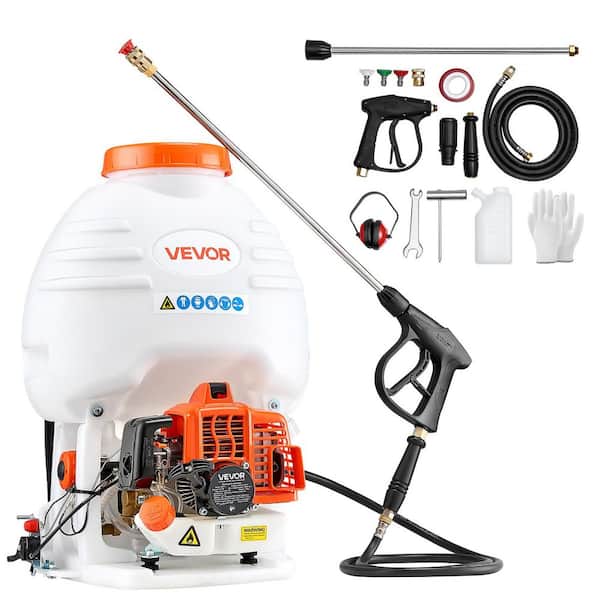 Gas Powered Backpack Sprayer, 26. 5CC 0. 9HP Engine, Garden Sprayer with 5 Gal. Tank, with 23.82 in. Wand & Nozzles