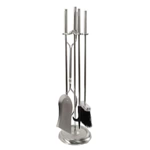 30 in. Tall 5-Piece Brushed Steel Neoclassic Fireplace Tool Set with Round Base