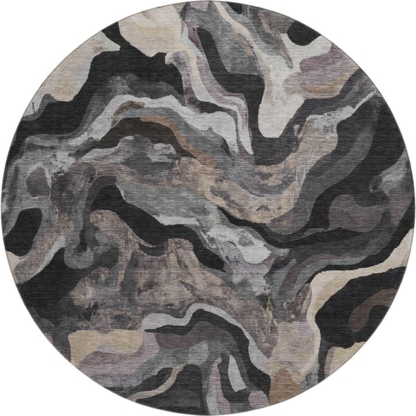 Mayfield Premium Machine Washable Abstract AMF2162 Granite 8 ft. x 8 ft. Round Rug