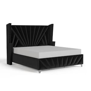 Leventina 80.75 in. W Black California King Wood Frame Platform Bed