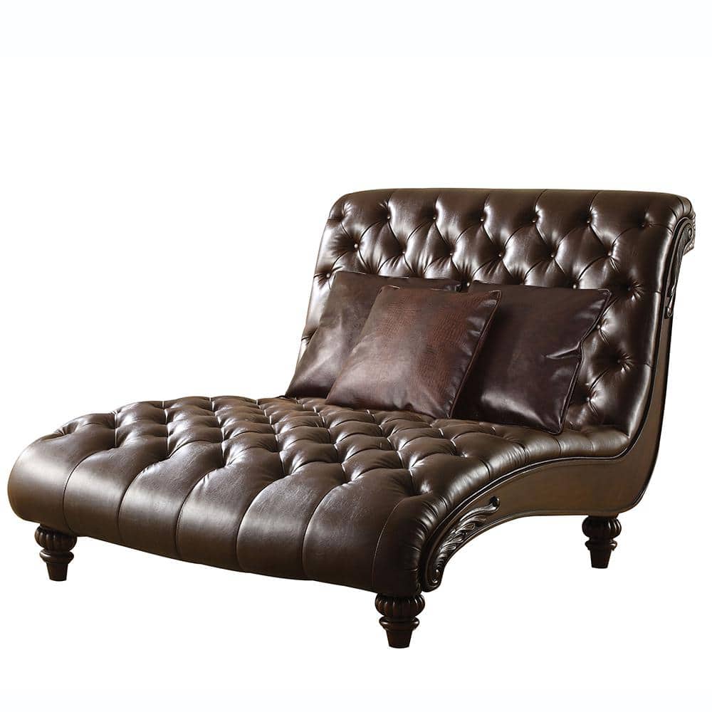 Anondale Classic Elegance Button-Tufted Chaise in 2-Tone Brown