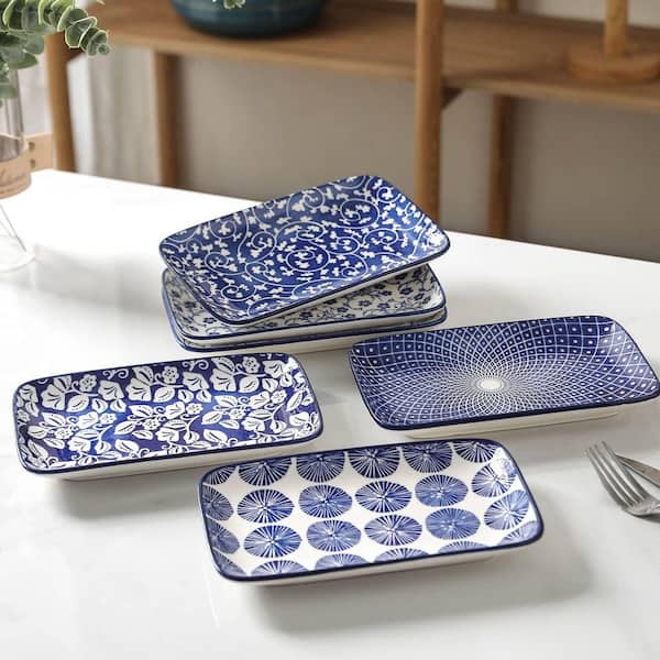 Wudkey Vintage Blue Ceramic 9.5 in. Rectangular Plates for
