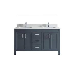 Dawlish 60 in. W x 22 in. D Vanity in Pepper Gray with Solid Surface Vanity Top in White with White Basin
