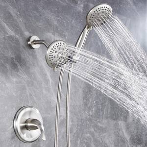 2-in-1 Single-Handle 6-Spray Round Shower Faucet with Dual Shower Heads and Tub Spout in Brushed Nickel (Valve Included)