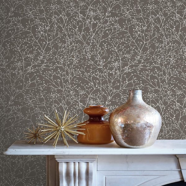 Clarissa Hulse Gypsophila Mocha and Silver Removable Wallpaper