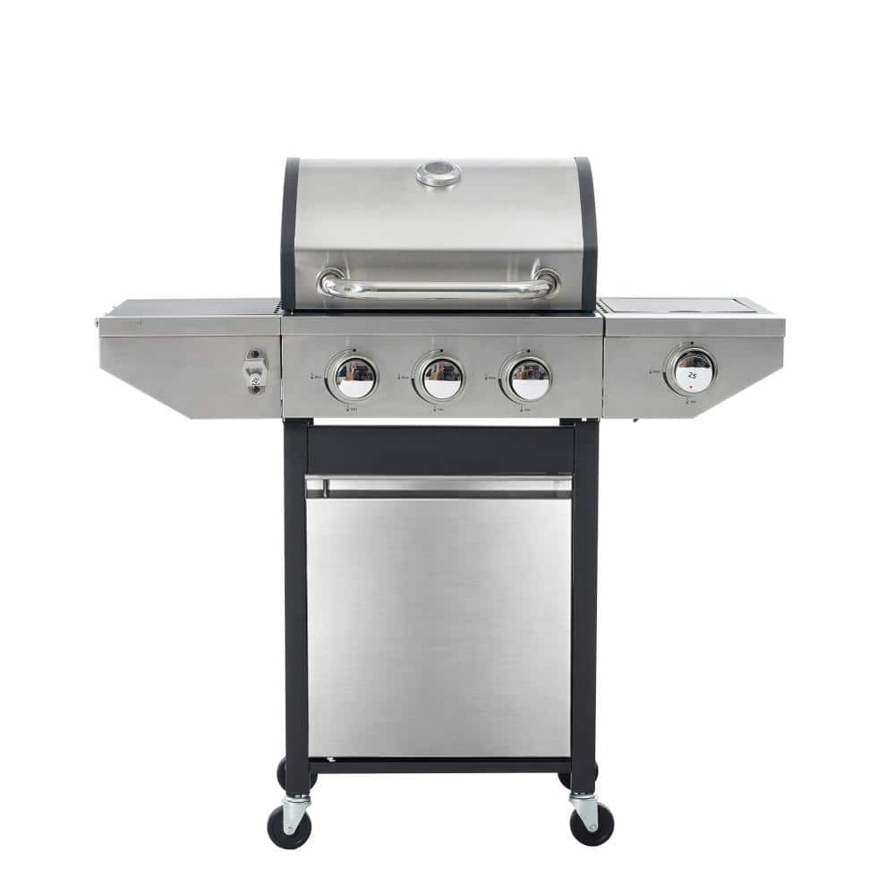 3 Burner Propane Barbecue Grill, Stainless Steel 37,000 BTU Garden Grill with Two Foldable Shelves and a Fabric Cover price history on PriceWatchPro