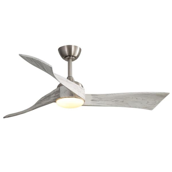 LINJO 52 In. Indoor Brushed Nickel 3 Solid Wood Blades Integrated LED Ceiling Fan with Remote Control and Reversible DC Motor