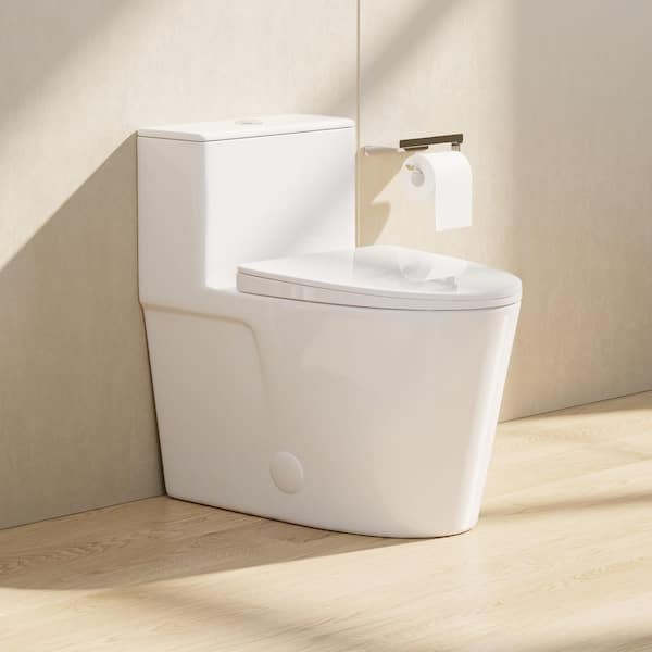 Rough in 12 in. Elongated One-Piece Toilet 1.0/1.6GPF in White, Dual Flush Skirted Toilet, Seat Included
