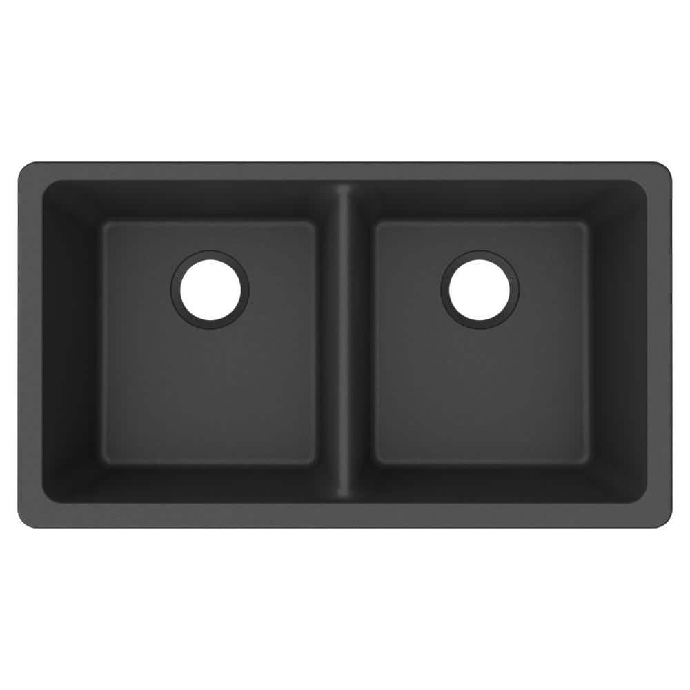 Matte Black Quartz Double Bowl Undermount Kitchen Sink