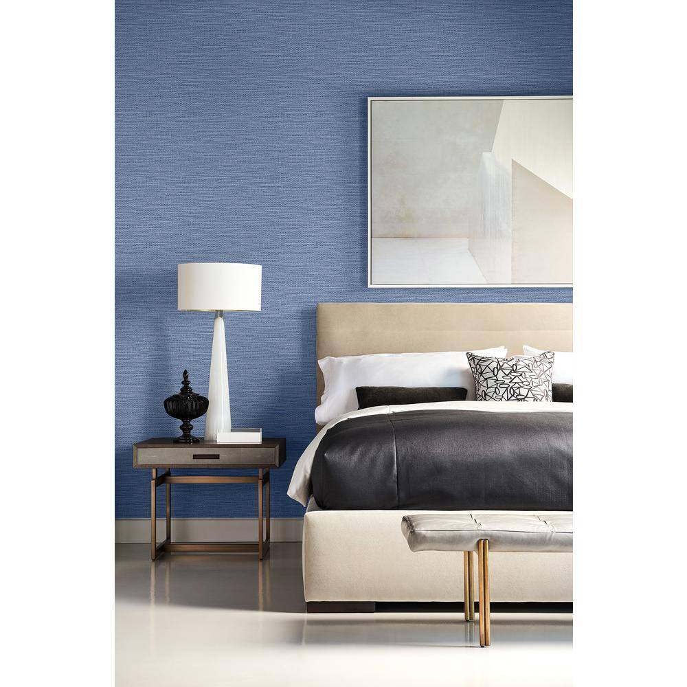 Luxe Retreat Coastal Blue Faux Linen Weave Wallpaper
